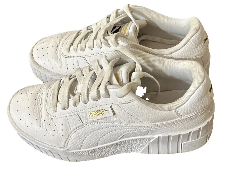 Puma Women’s Cali Wedge White Leather Platform Sneakers Size 7.5 Good Pre-Owned!